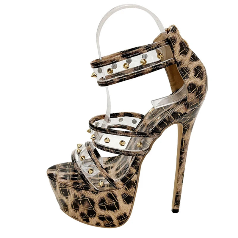 Sandali donna Liyke leopardati con borchie e zip