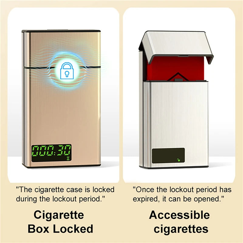 Estuche para cigarrillos con temporizador inteligente, caja con cierre, soporte para tabaco, contenedor de almacenamiento, autocontrol USB para ayudar a dejar de fumar para fumadores