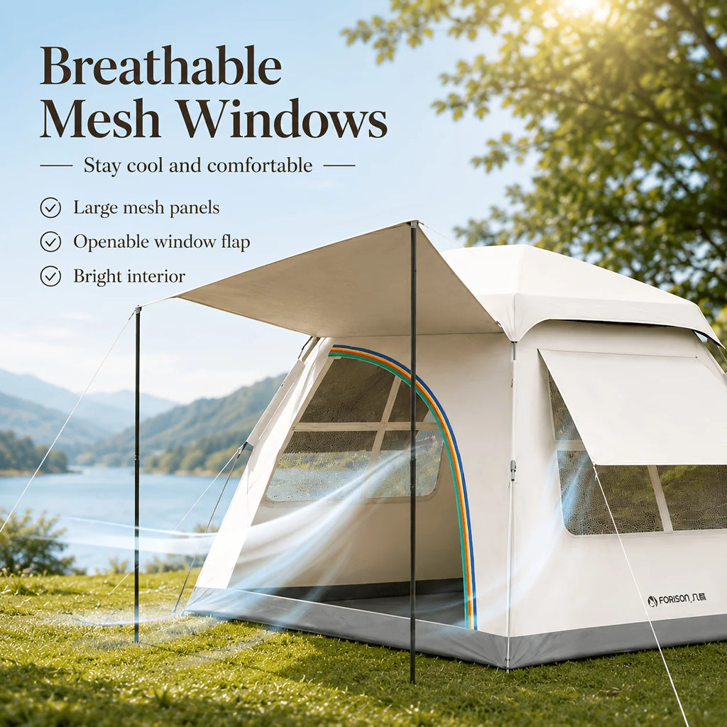 Automatic 2-in-1 Family Pop-Up Tent with Canopy UPF 50+ Waterproof for 3-5 People Fiberglass 240x240x155 cm