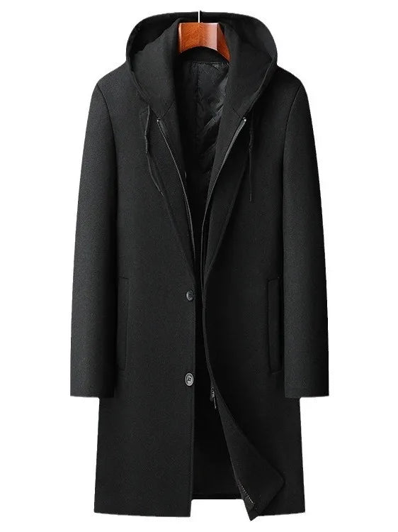 Men Hooded Woolen Blends Cashmere Long Casual  Wool Coats Trench Coats Male Winter Coats Business Casual Winter Jackets Size 4XL