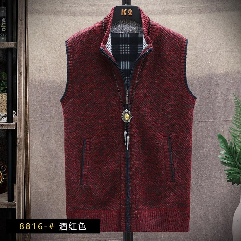 Atutumn and Winter New Men's Sweater Cardigan Knitting Vest Dailywear Warmth Thickened Zipper Jacket Waistcoat Male Streetwear