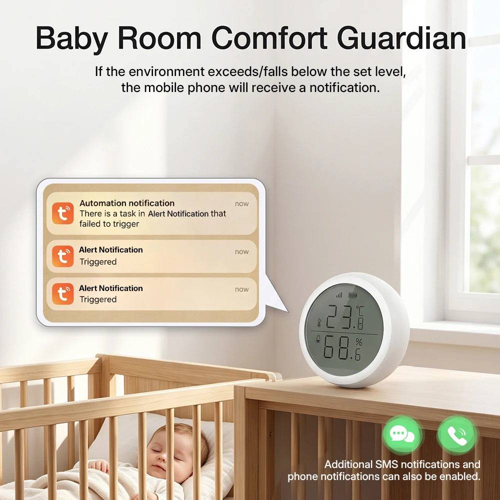 HIMOJO Wireless Temperature Humidity Sensor Indoor Work with Tuya Smart Life App ZigBee Alexa Google Home for Baby Room Cellar