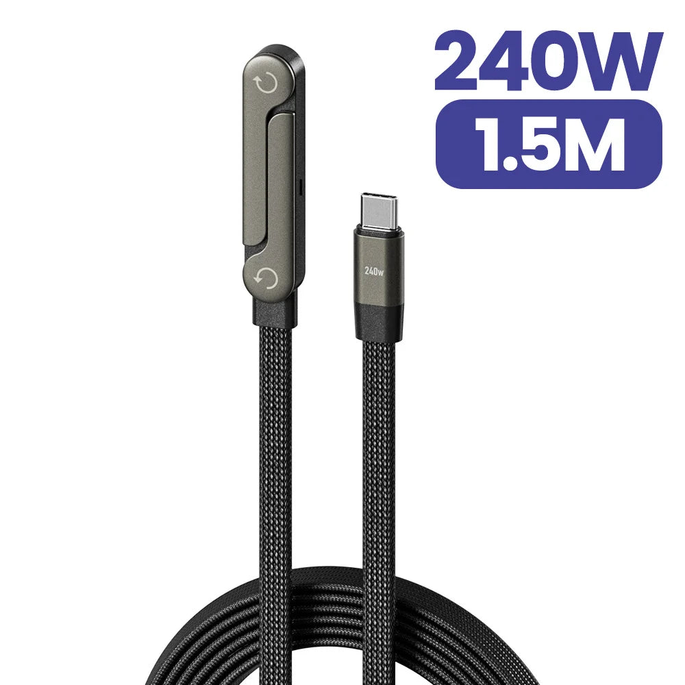 240W 2-in-1 Type-C to USB-C Fast Charging Data Cable with Foldable Phone Holder, Type-C Fast Charging Cable for iPhone 17, Black/Orange