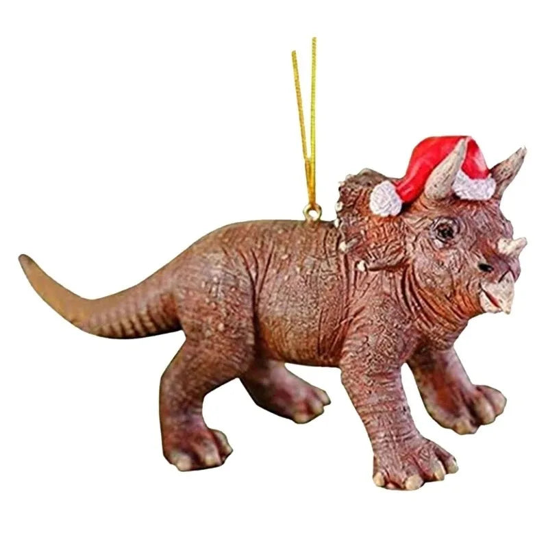 Christmas Tree Hanging Ornaments Dinosaur in Christmas Hat Figurine Decorations
