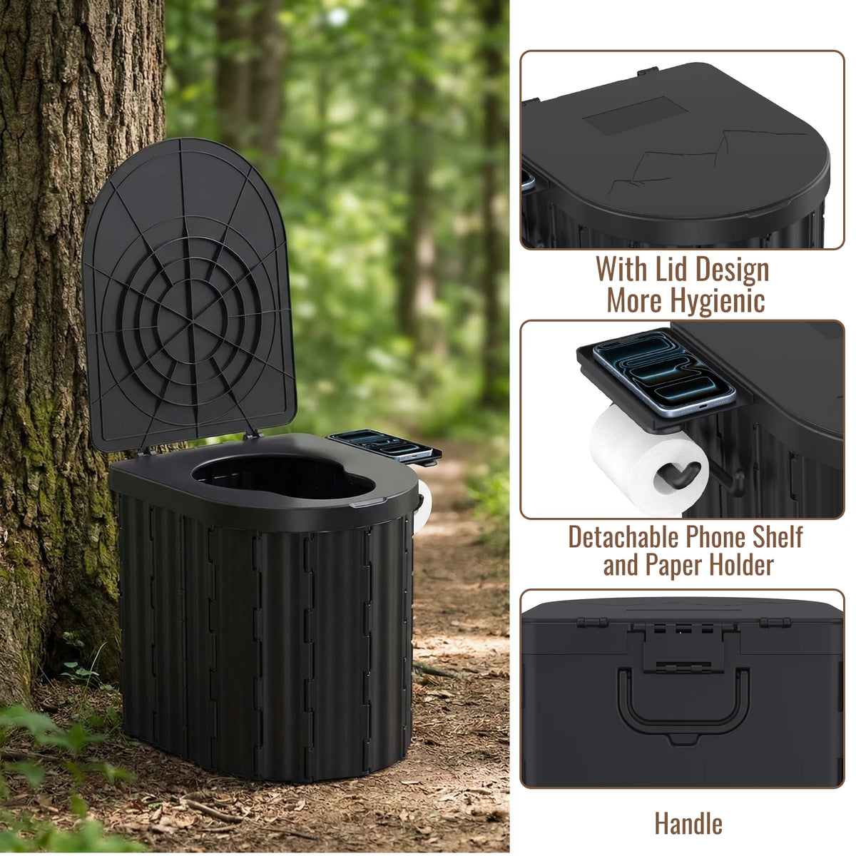 Multifunctional Portable Folding Toilet ABS Lightweight Camping Travel Commode with Lid 400lbs Load for Outdoor Fishing Hiking Road Trip