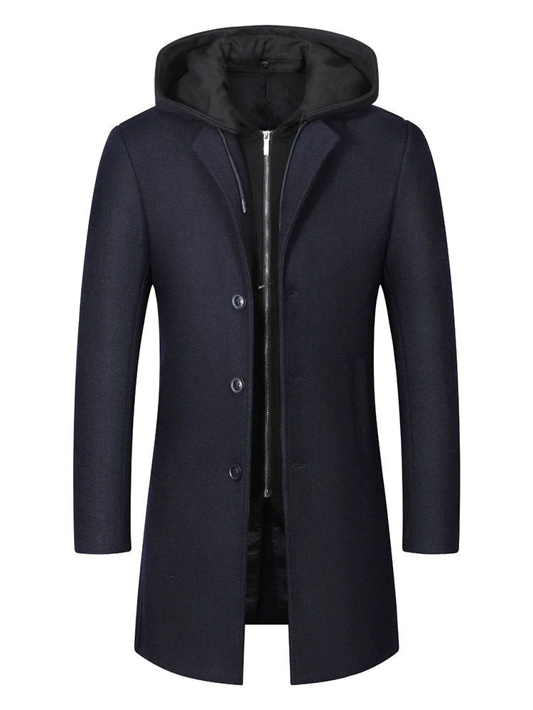 Male Oversized 4XL Winter Men's Wool Coat New Solid Color Men Coat Wool Fashion Casual Business Coat Mid-length Top Trench Coat