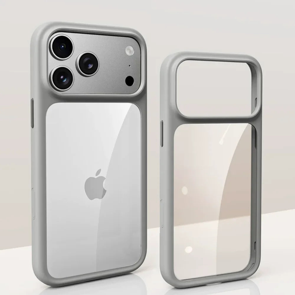 Luxury Burgundy Clear Phone Case For iPhone 17 18 Pro Max 17 18Pro Metal Buttons Skin Feel AI Touch Shockproof Protective Cover