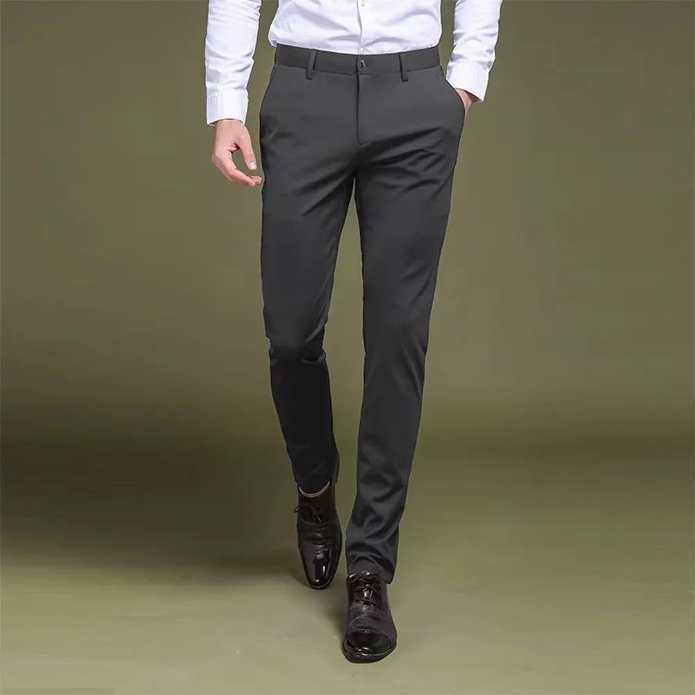 Men's Casual Pants Non-ironing Anti-wrinkle Elastic Suit Pants Small Foot Thin Solid Trousers Stretchy Hot Selling Male Bottoms