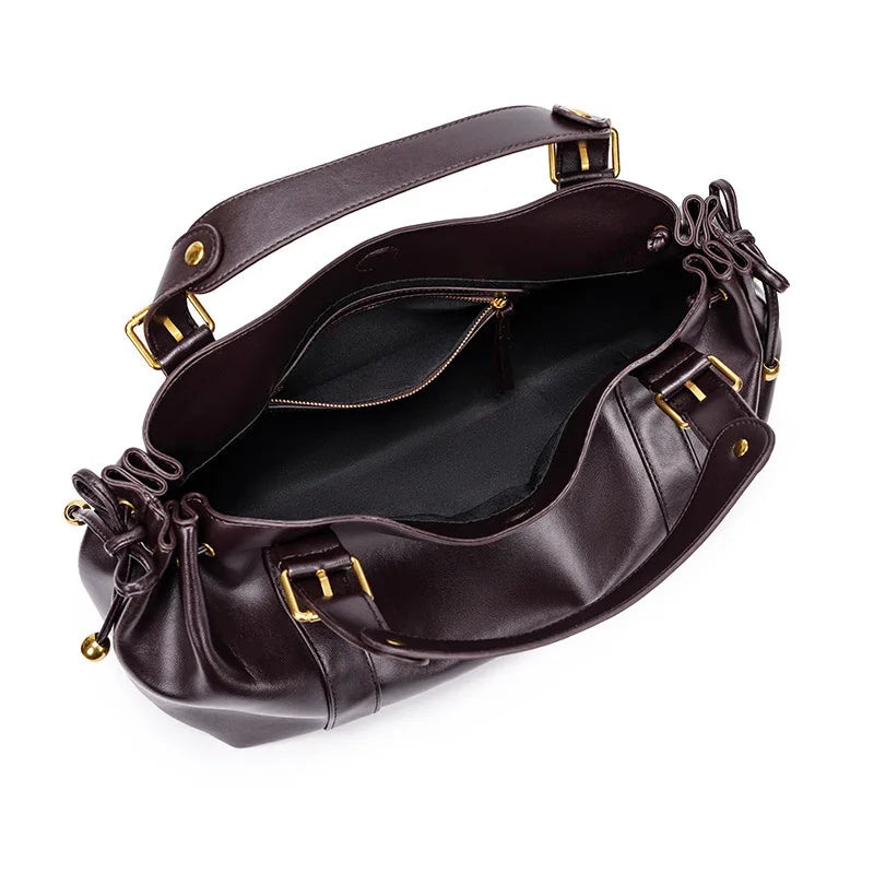 Fashion Large Capacity Ruched Tote Bag Designer Drawsting Women Handbags Luxury Soft Pu Commuter Bags 2026 Trend City Bag