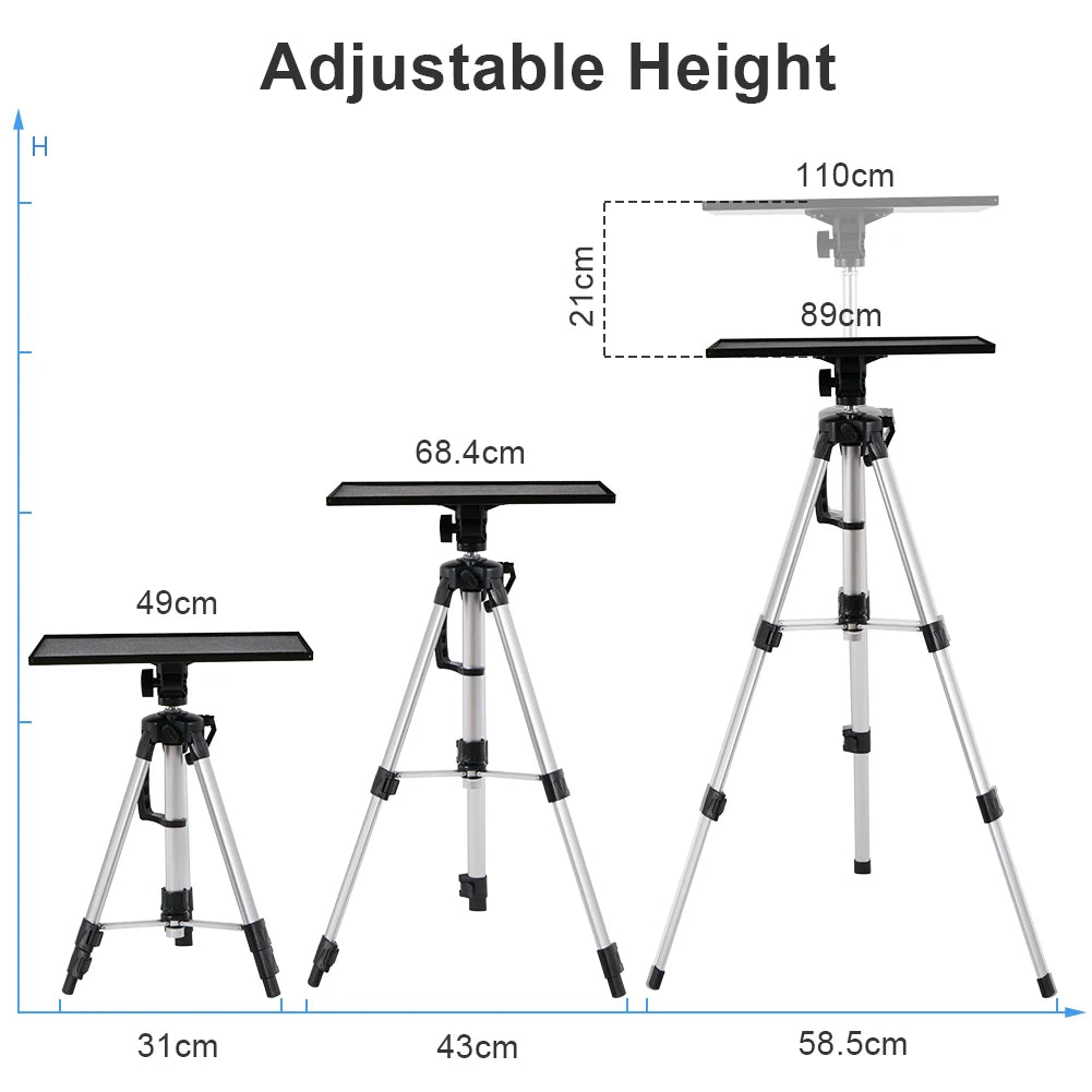 Support pour ordinateur portable pliable et réglable en hauteur, trépied pour projecteur en aluminium avec plateau et sac de transport