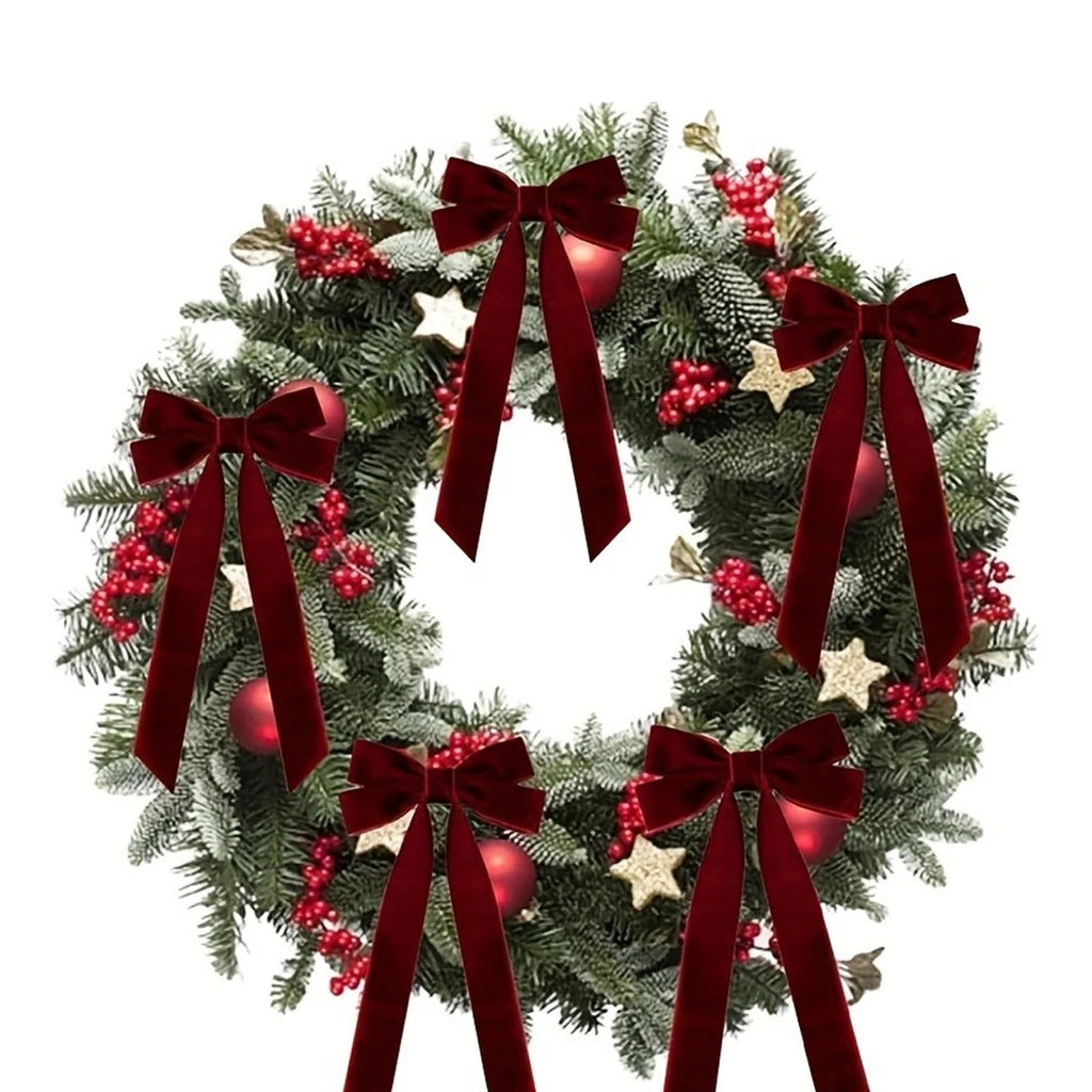 12pcs Burgundy Velvet Bows for Christmas Tree Decoration – Festive Holiday Garland Ties Soft Fabric Ribbons Holiday Decorations
