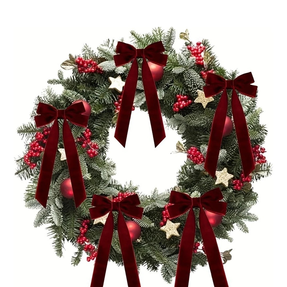 12pcs Burgundy Velvet Bows for Christmas Tree Decoration – Festive Holiday Garland Ties Soft Fabric Ribbons Holiday Decorations
