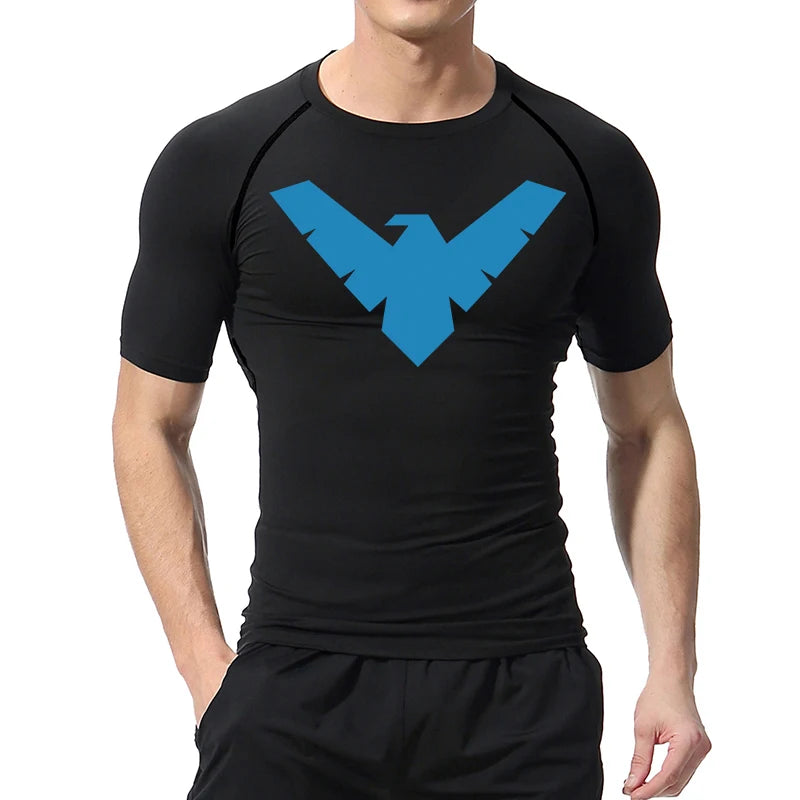 Graphic Short Sleeve Compression Shirts for Men Gym Workout Running Tshirts Summer Sporty Quick Dry Tees Baselayers Undershirts