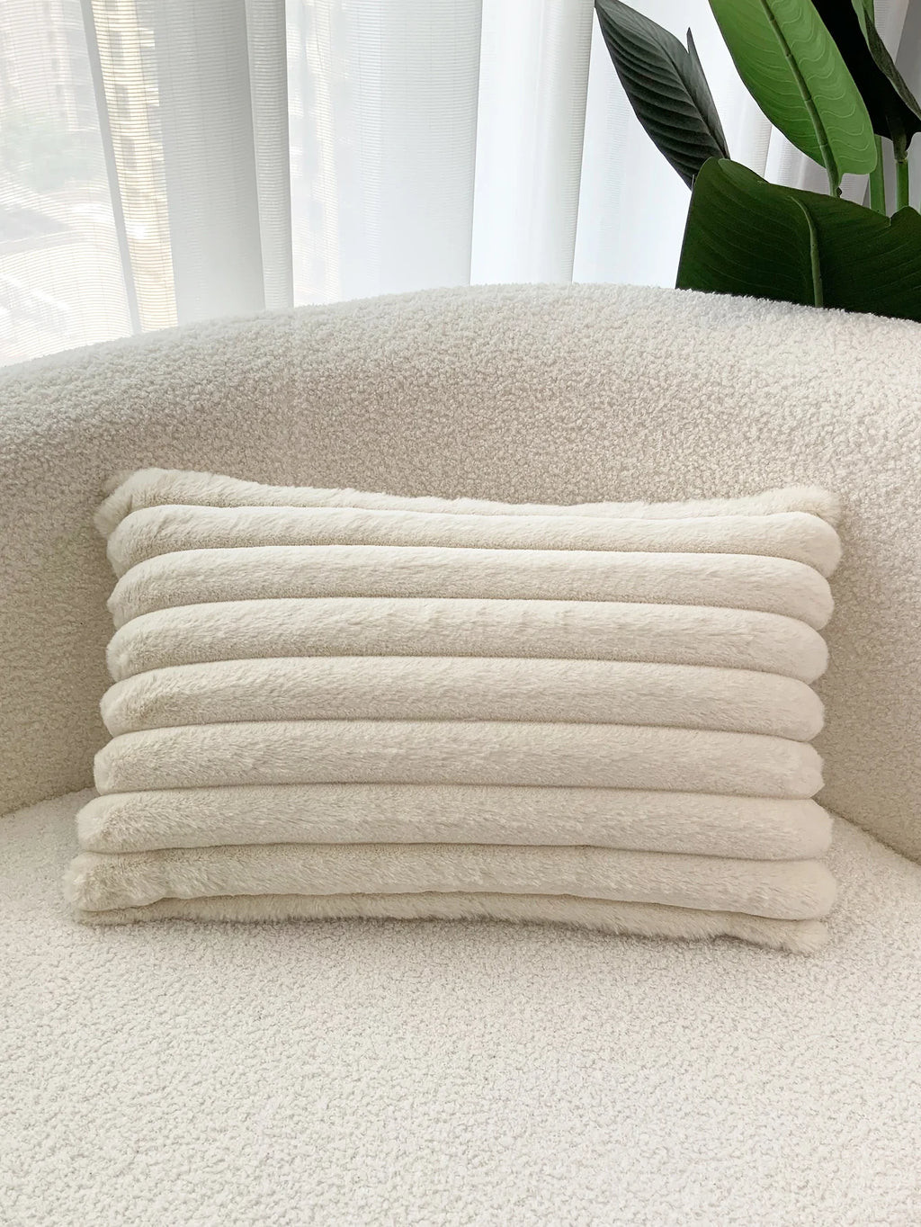 BUYNOW 1PC Faux Rabbit Fur Plush Pillow Cover 30x50cm Soft Fluffy Striped Cushion Cover 45x45cm Home Decor Pillow Cover for Sofa