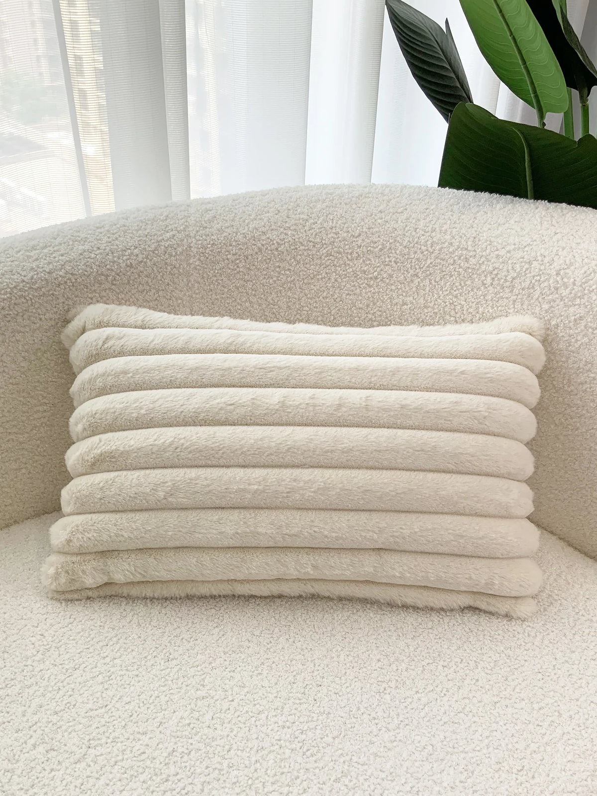 BUYNOW 1PC Faux Rabbit Fur Plush Pillow Cover 30x50cm Soft Fluffy Striped Cushion Cover 45x45cm Home Decor Pillow Cover for Sofa