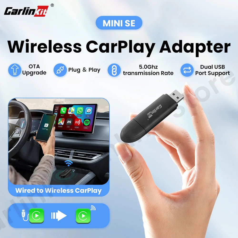 Adaptateur Carplay filaire vers sans fil Carlinkit Mini SE Connexion transparente pour CarPlay filaire Bluetooth Wi-Fi Mise à niveau du système d'infodivertissement pour voiture
