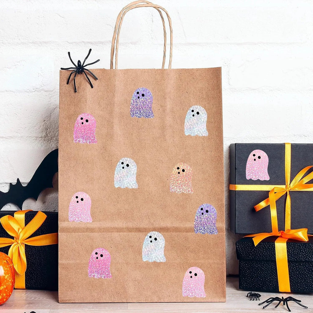500-Piece Roll of Holographic Ghost Stickers, 1-Inch Laser Sparkle Stickers for Halloween Party Envelopes and Scrapbook Decorations
