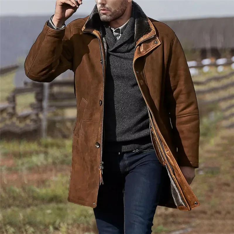 European and American Men's New Mid-Long Fur-Integrated Style Wool Coat for Autumn and Winter, Fashion Zipper Quality Outerwear