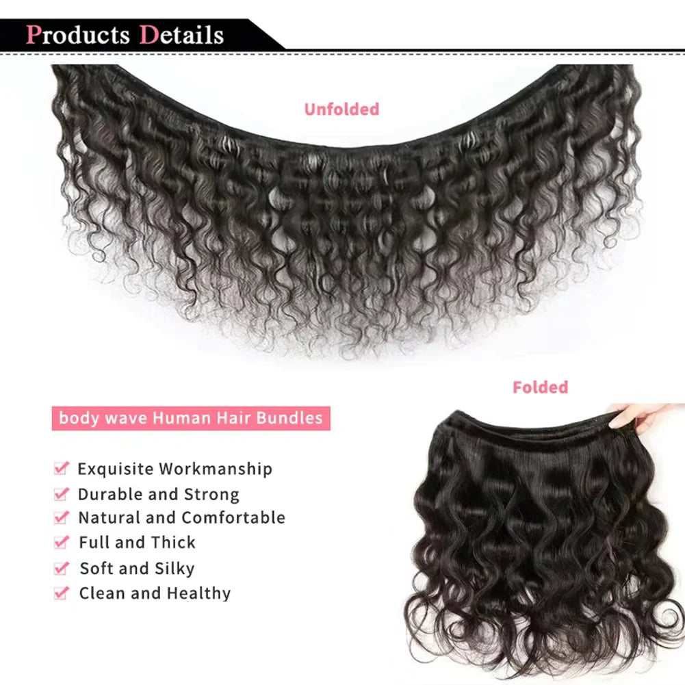 12A Body Wave Human Hair Bundles Unprocessed Brazilian Remy Hair Bundles 14-30 Inch Natural Color Human Hair Extension