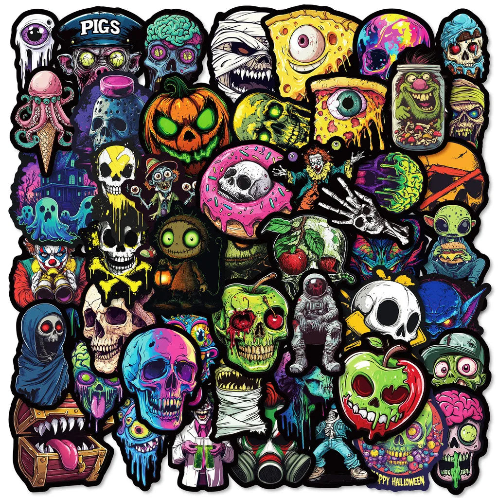 50PCS Colorful Skull & Ghost Face Graffiti Stickers - Unique Creative Decor for Halloween Festivals RecordingYourLife Store
