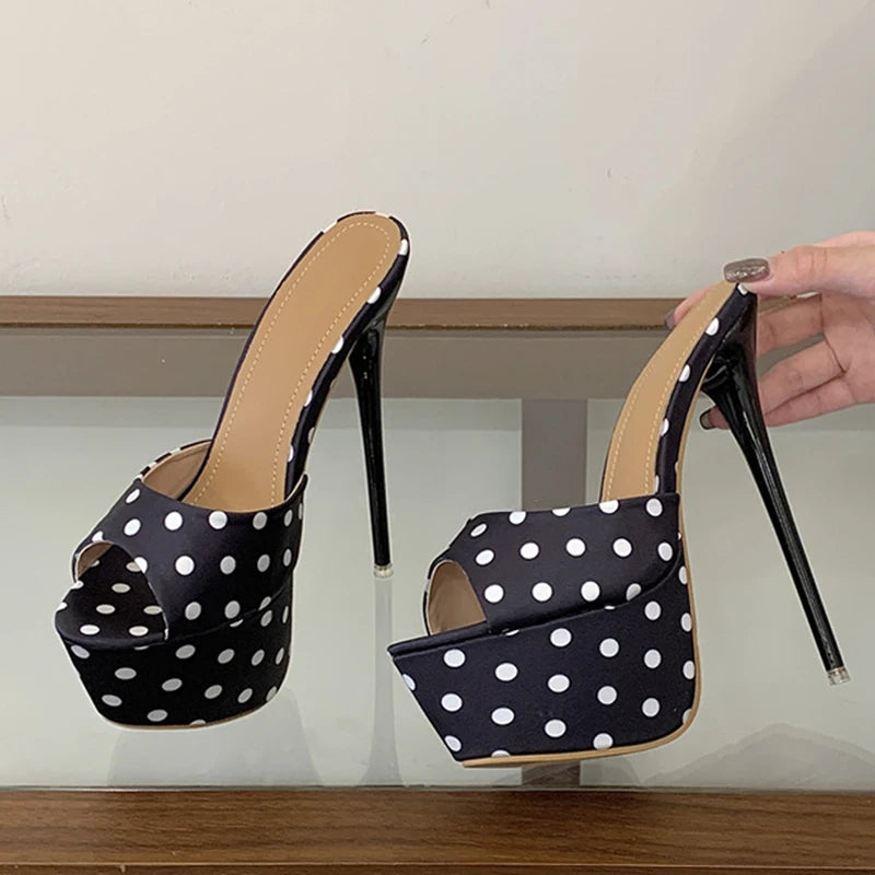 Sandali mules donna Liyke a pois con plateau e tacco alto