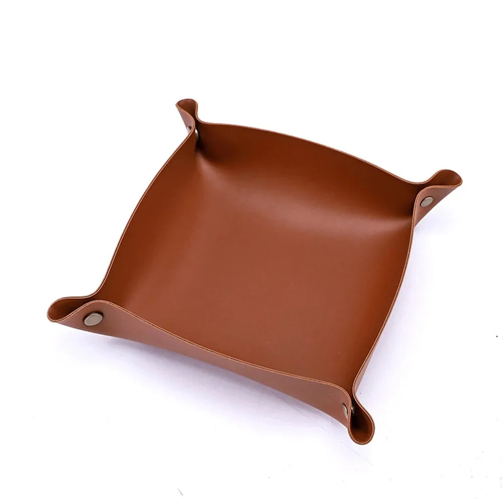 1PC 25X25CM Leather Tray Foldable Table Storage Box Jewelry Key Coin Desk Top Organizer Entryway Nightstand Home  Decoration