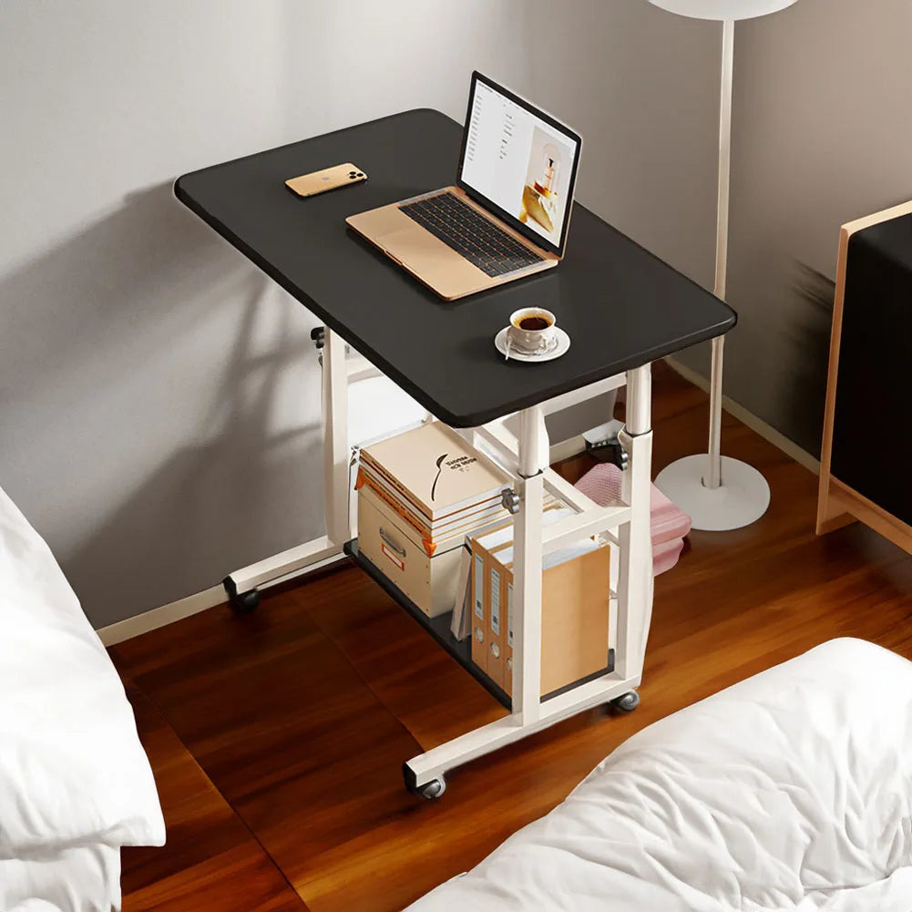 Voltsify Mobile Over-Height Adjustable Mobile Table Overbed Desk with Shelves, Wheels, and Laptop Tray Stand
