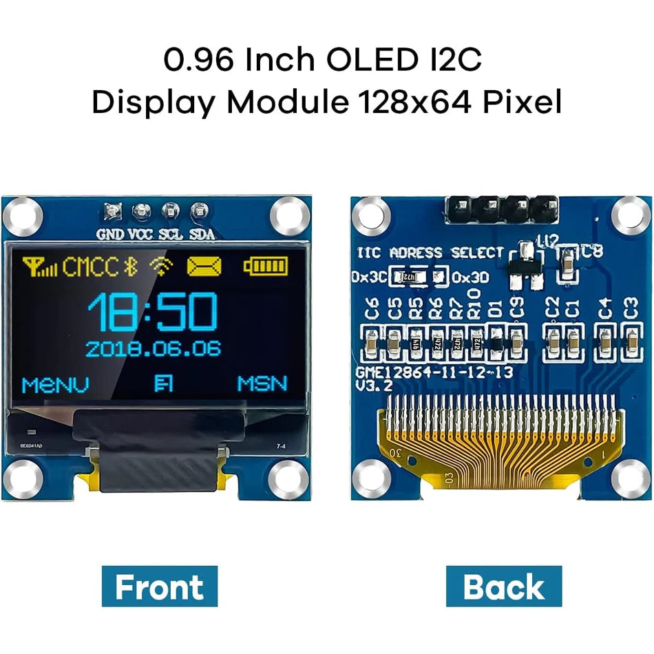 Módulo de pantalla OLED de 0,96 pulgadas, I2C IIC, 128x64, SS-D-1306, 3,3 V-5 V, azul/azul, amarillo/blanco, para Arduino, ESP32 y ESP8266