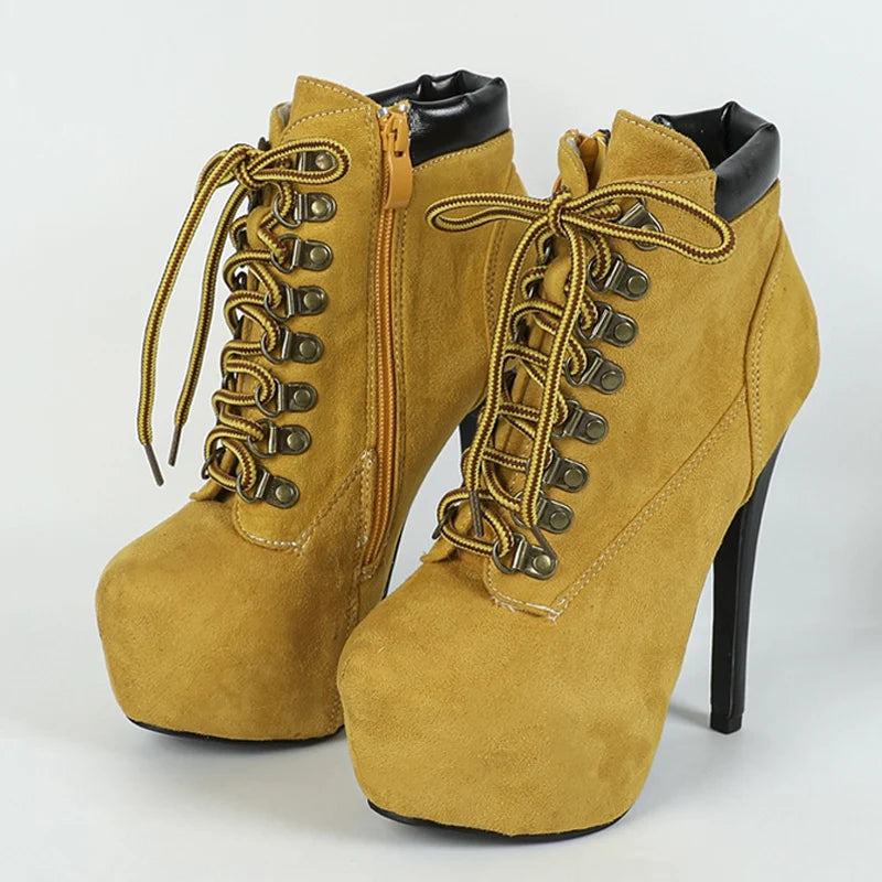 Stivaletti donna Liyke stringati con zip e plateau
