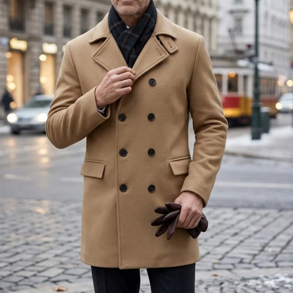 New Men's Wool Blends Double Breasted Trench Coat - Winter Knee-length Jacket | Business Casual & Streetwear Long Coat for Men