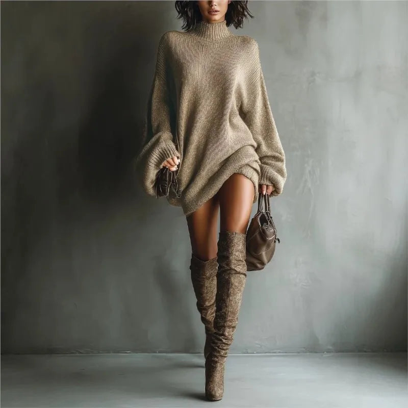 Damen-Strickkleid mit Rollkragen