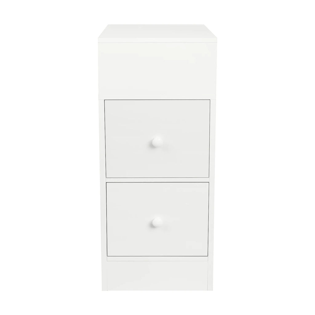 Juego de 2 mesitas de noche estrechas con 2 cajones, con compartimento abierto, para espacios reducidos, para dormitorio o salón, roble/blanco