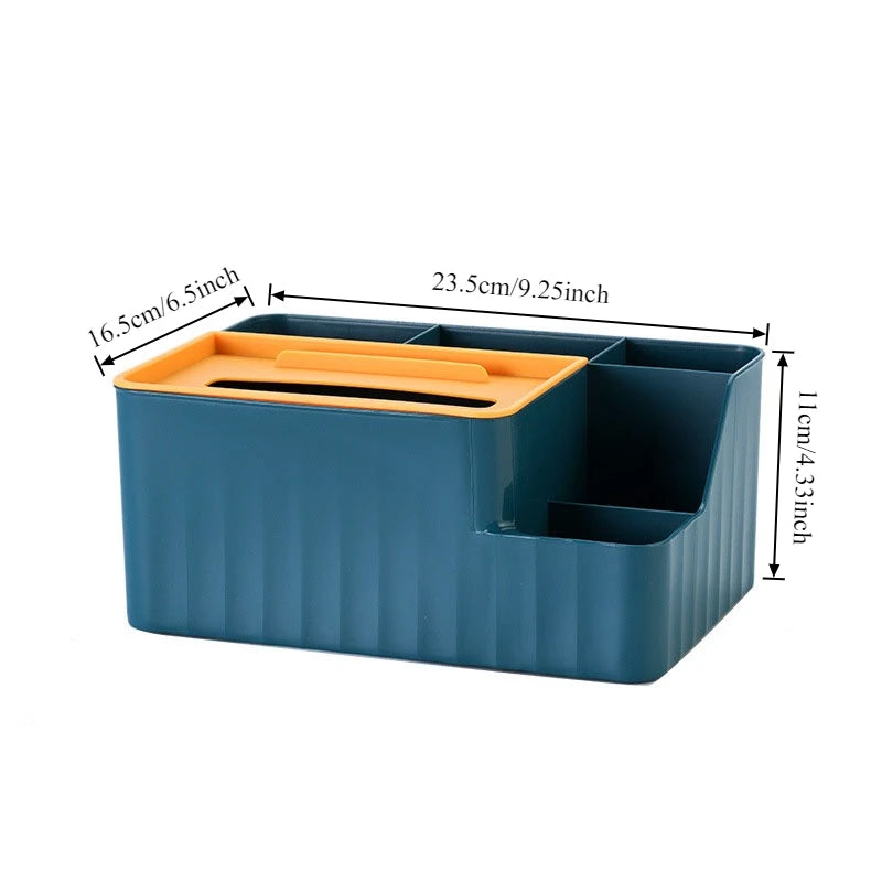 Organiseur de bureau à 6 compartiments - Boîte à mouchoirs multifonction avec porte-télécommande, rangement en plastique pour salon, cuisine et bureau
