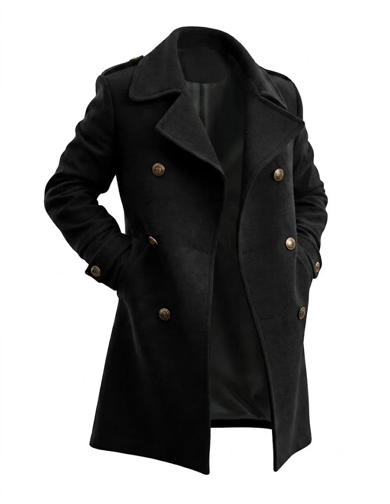 Men Wool Blends Double Breasted Overcoat Lapel Trench Coat Classic Formal Work Y2k Streetwear Thick Warm Jacket Autumn Winter