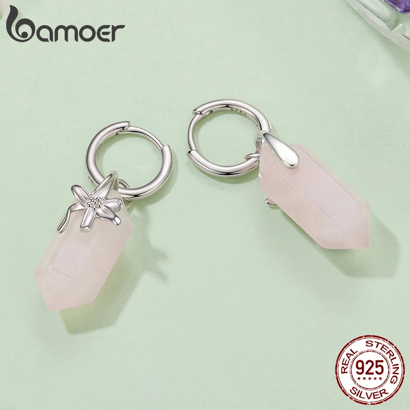 Orecchini a cerchio con pendente rosa e fiore BSE1288