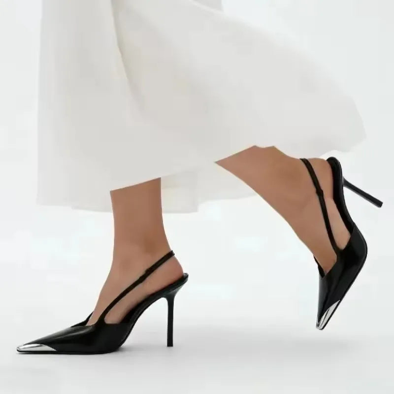 Scarpe slingback donna Liyke nere a punta con dettaglio metallico