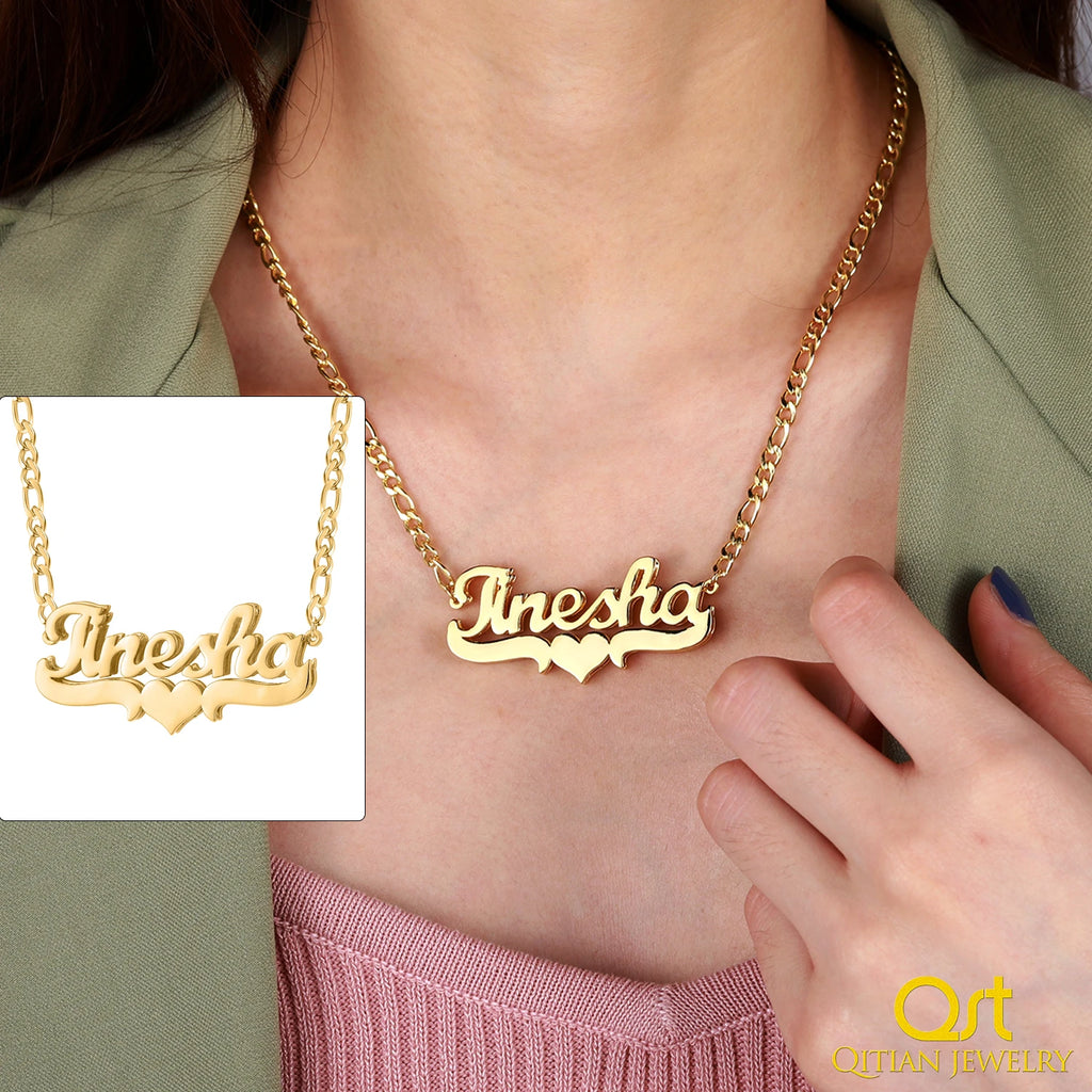 Customized Double Name Necklace Personalized Hip Hop Letter Necklace Stainless Steel Names Chain For Women Gothic Jewelry Gift