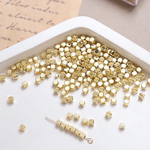 20 Stück  2-4mm  Vergoldete echte quadratische Perlen, geschliffene Perlen  DIY-Schmuck, Halskette, Armband, Abstandshalter, Zubehör, Materialien