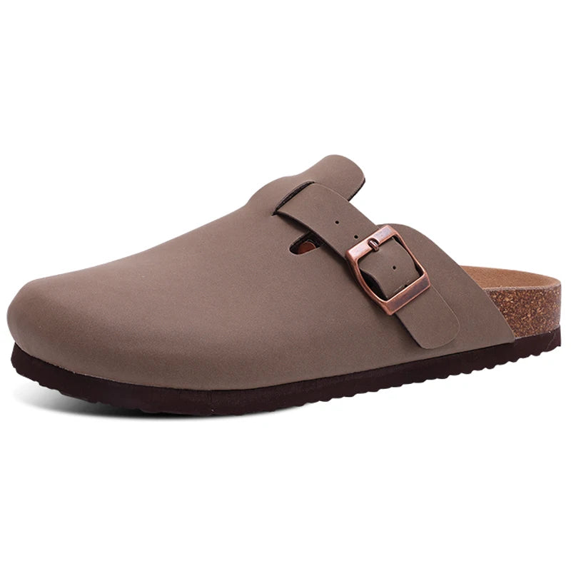 Asgard Women's Cork-Sole Clog Slippers, Fashionable Cow Suede Flat Mules with Adjustable Buckle, Men's Leather Potato Shoes, Beach Sandals