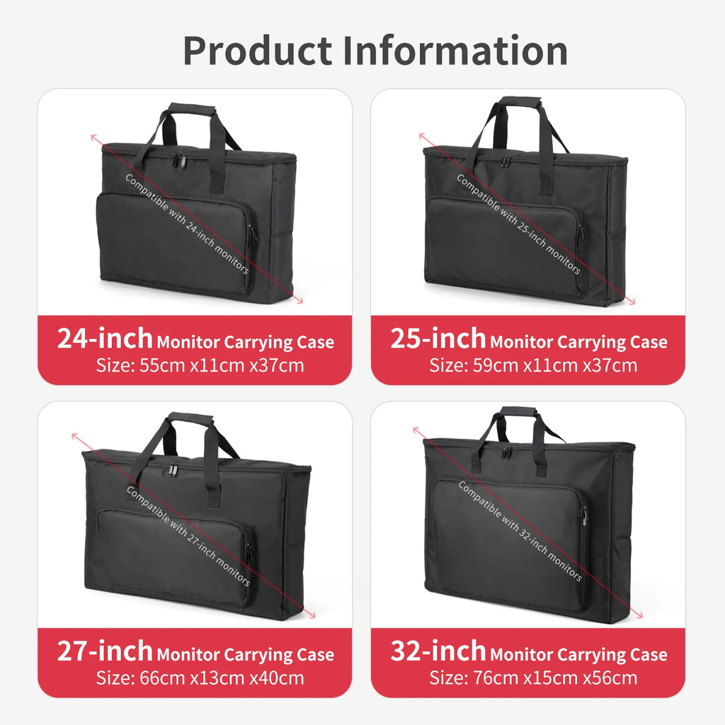24/25/27/32 Inch Monitor Carrying Bag with Cushioning Foam Shockproof Full Protection Traveling Portable Computer Screen Case