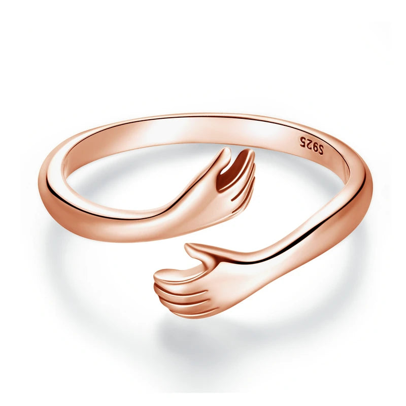 Anello regolabile con motivo famiglia, colore oro, argento o oro rosa