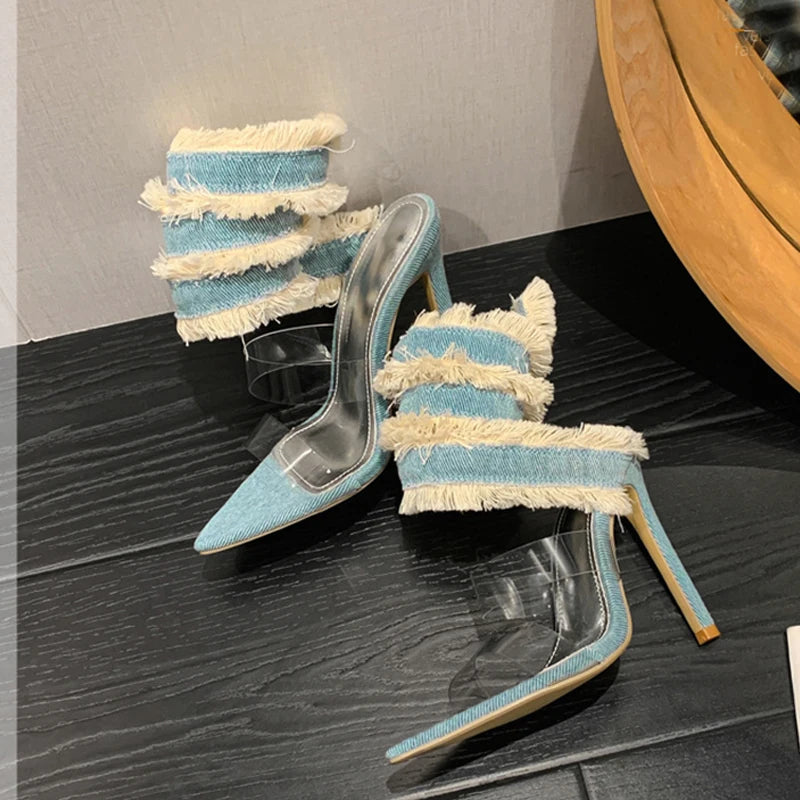 Sandali donna Liyke effetto denim con fascia a spirale