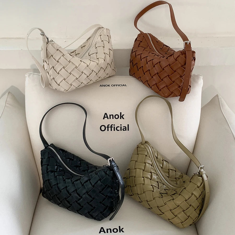 PU Soft Handmade Weave Underarm Bags For Women Luxury Designer Handbag And Purse 2026 New In Fashion Simple Commuting Shoulder