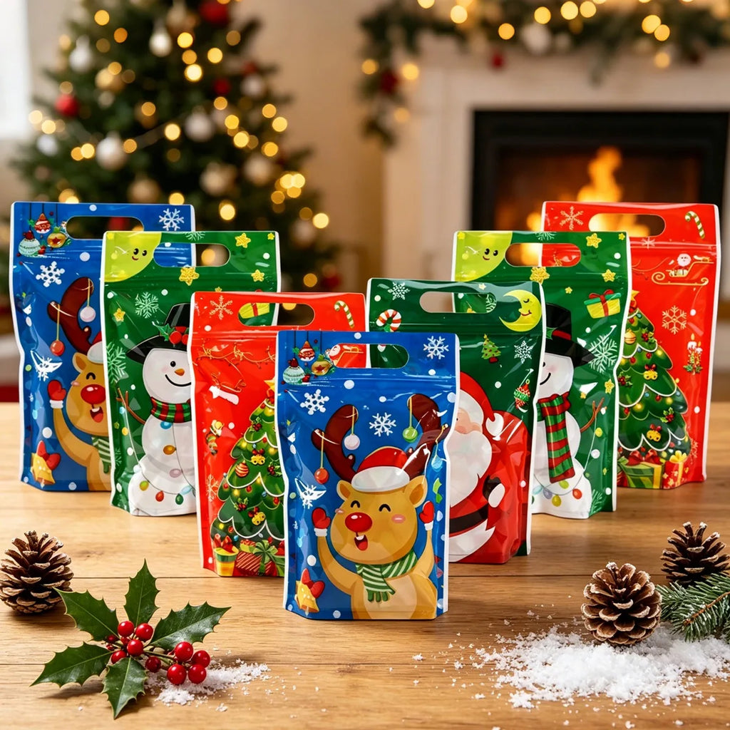 10/20pcs Merry Christmas Gift Bags Cute Santa Xmas Tree Resealable Treat Bags with Zippers New Year Christmas Decor for Home