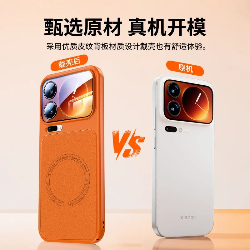 For Xiaomi 18 Pro Max Case Magnetic Matte PU Vegan Leather Splicing Electroplated PC Lightweight Hard Cover Dustproof Bumper