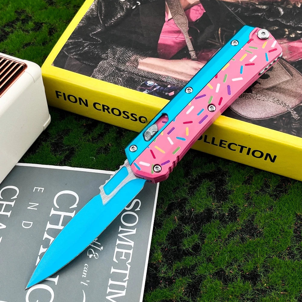 Cuchillo plegable multifuncional para exteriores, hoja de acero 440C, mango de aleación de zinc en forma de rosquilla, herramienta de alta calidad para camping, pesca y rescate, regalo
