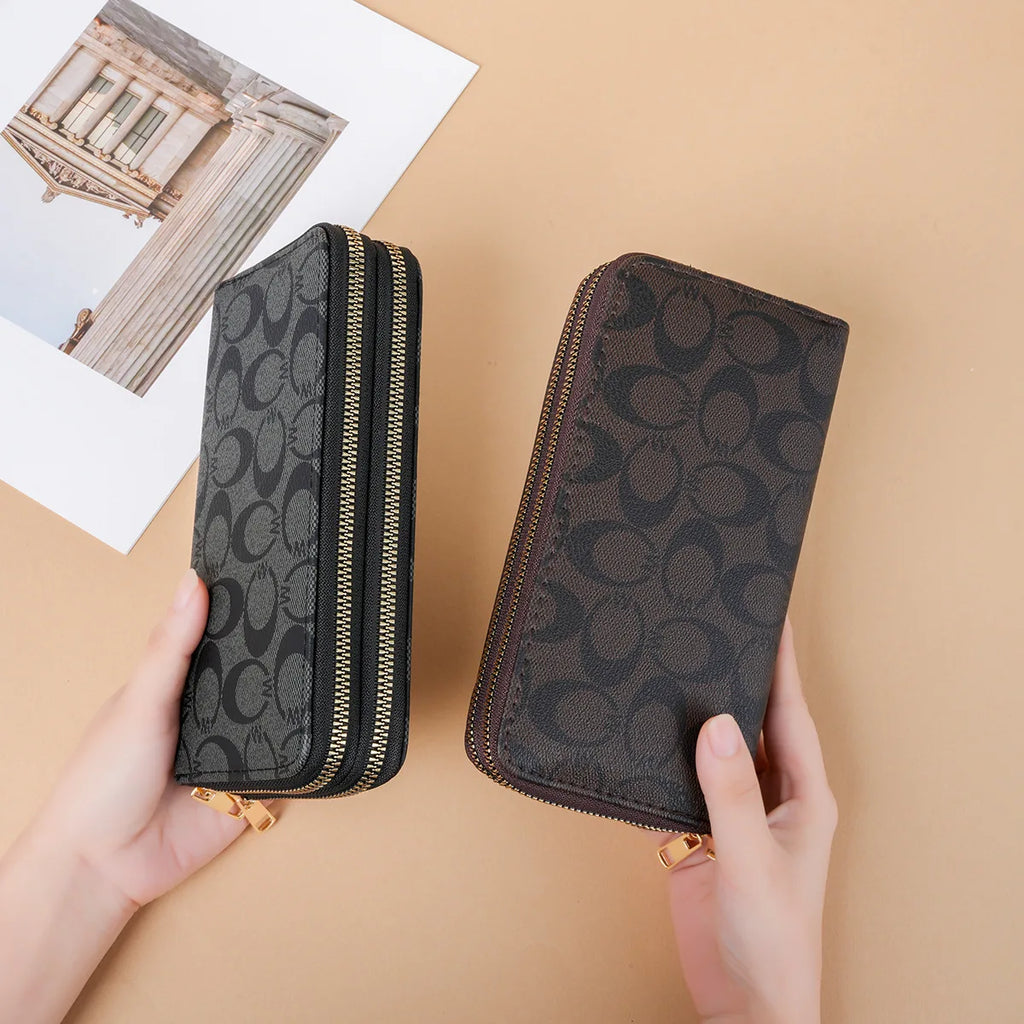 Elegant Floral Print Large Capacity Long Wallet for Women Double Zipper Handbag with Wrist Strap Mobile Phone Storage 2026 Ne...