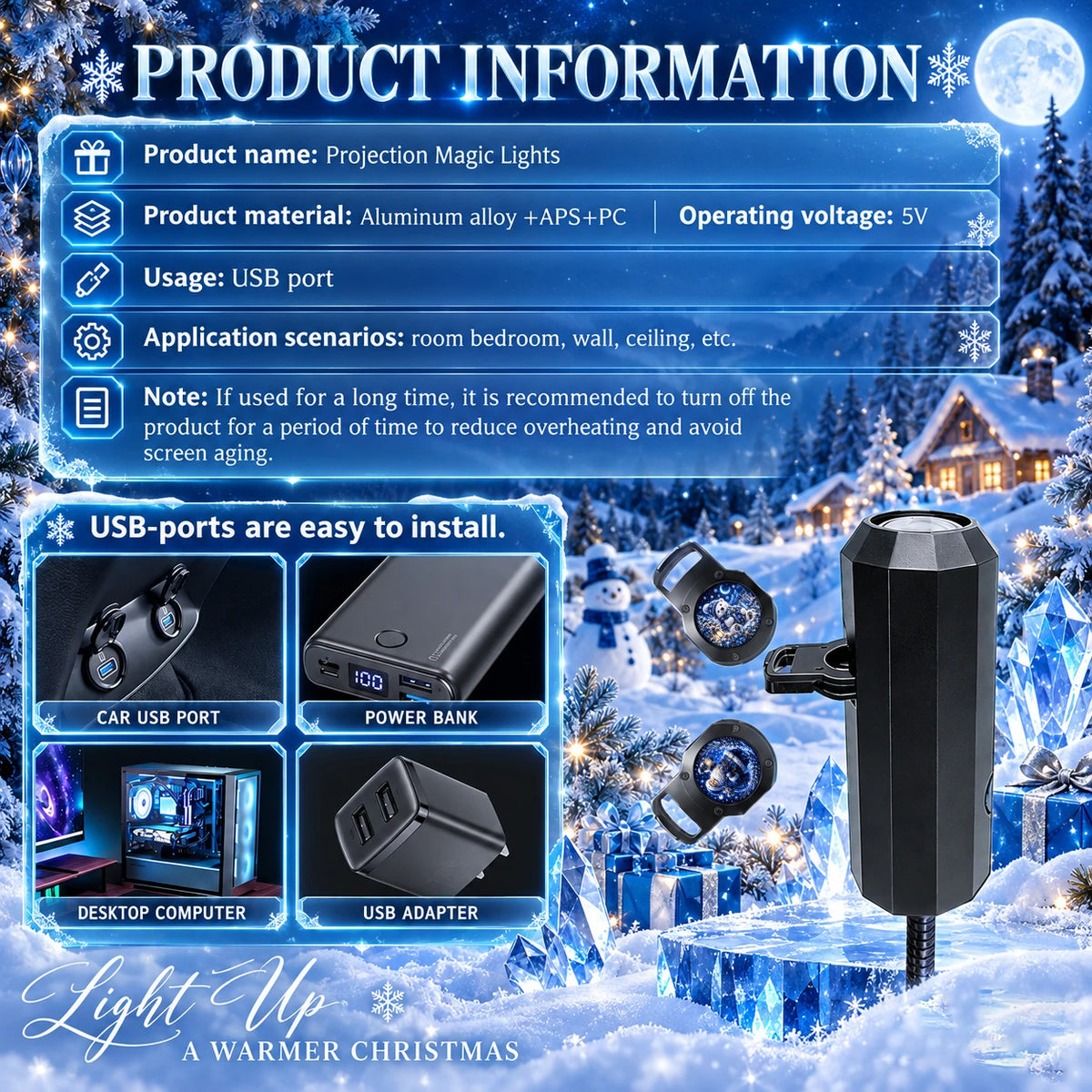 Christmas-Themed Projection Night Light, Suitable for Ceiling Decoration and Creating Festive Ambient Lighting.