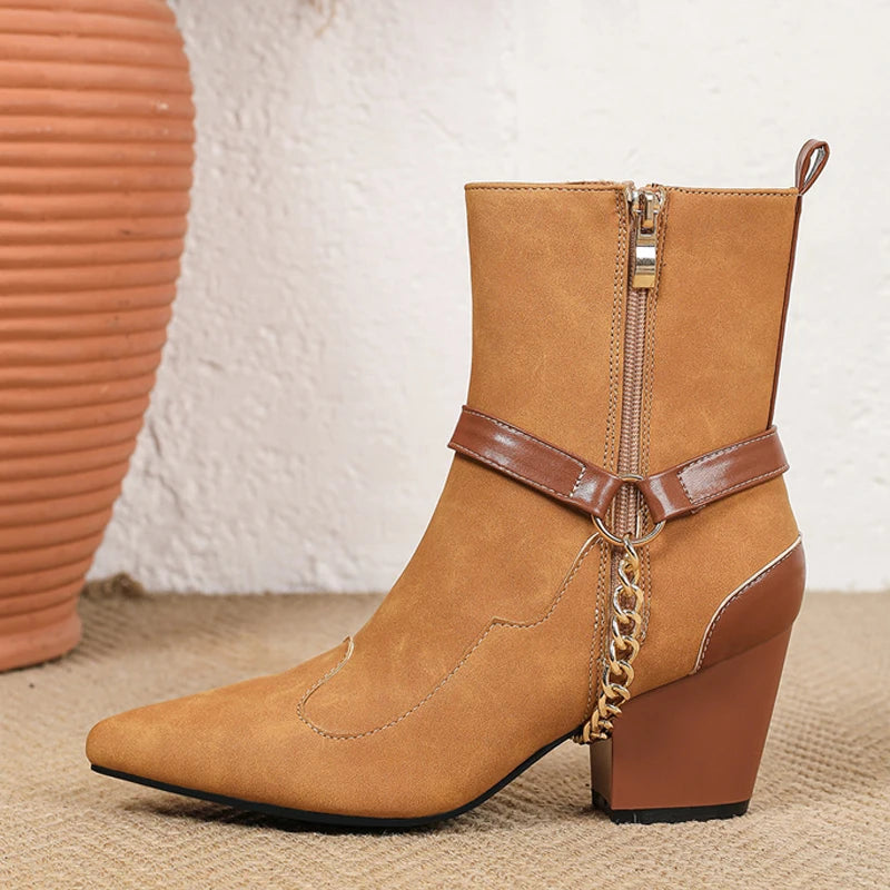 Stivaletti donna Liyke effetto suede con catena dorata