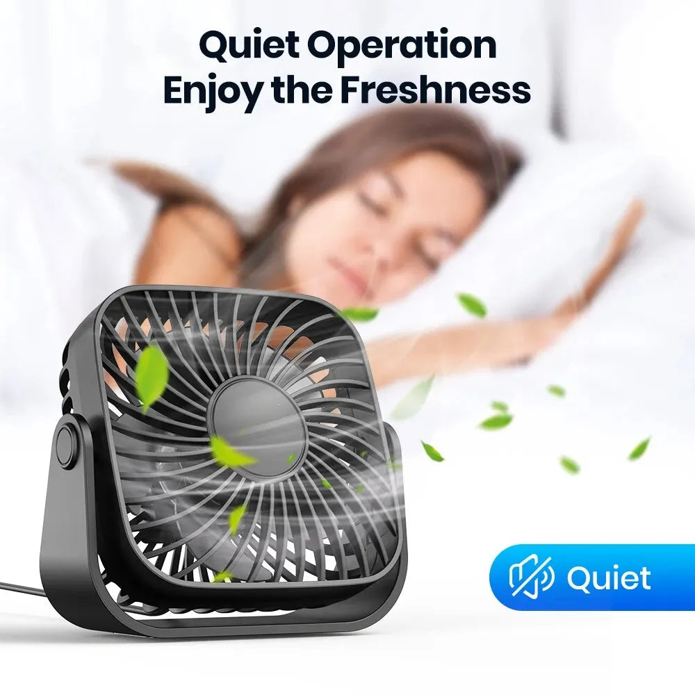 TOPK 4-Zoll-USB-Mini-Ventilator für Camping, leiser Tischventilator mit 3 Geschwindigkeitsstufen, 360° verstellbarer Standventilator für Zimmer und Zuhause